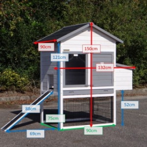 Afmetingen Kippenhok Prestige Medium White met legnest 132x90x150cm