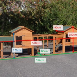 Verschillende afmetingen van het dubbele kippenhok Prestige Medium