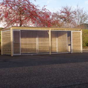 Hondenkennel Forz met kader 2x6 meter en geïsoleerd nachthok met vlonder