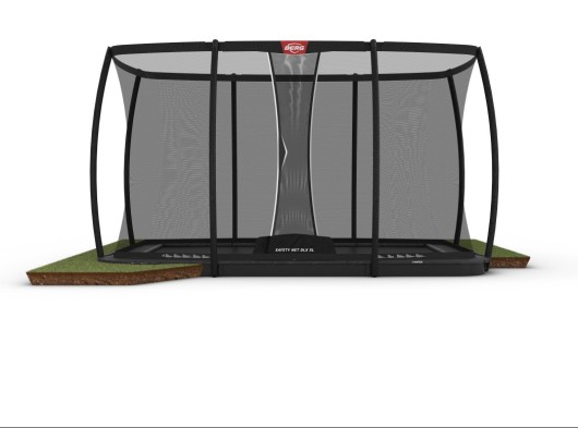 Trampoline BERG Ultim Champion Flatground Grijs - met veiligheidsnet DLX XL 410x250cm