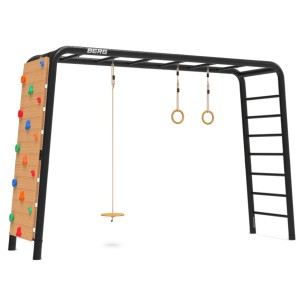 BERG PlayBase Large TL met houten schotelschommel, ringen en klimwand 380x100x245cm