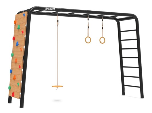 BERG PlayBase Large TL met houten schotelschommel, ringen en klimwand 380x100x245cm