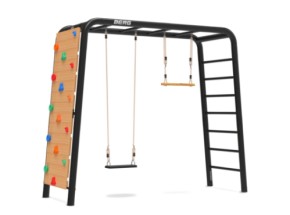 BERG PlayBase Medium TL met klimwand, trapeze en rubber schommelzitje 285x100x245cm