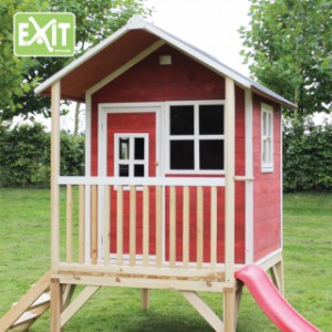 Speelhuisje EXIT Loft 300 rood met glijbaan