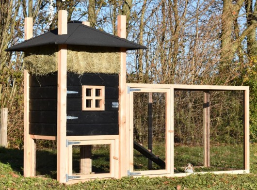 Konijnenhok hooiberg Rosalynn met aanbouwren Douglas/zwart 278x114x180cm