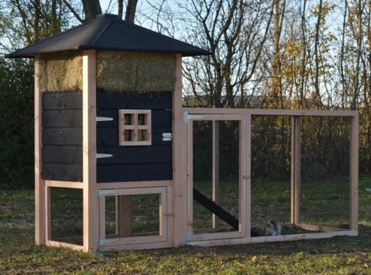 Konijnenhok hooiberg Rosanne met aanbouwren Douglas/zwart 278x114x180cm