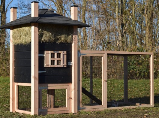 Konijnenhok hooiberg Rosa met aanbouwren Douglas/zwart 279x114x180cm