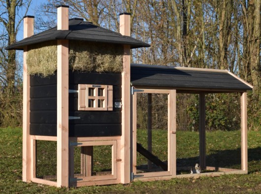 Konijnenhok hooiberg Rosa met overdekte ren Douglas/zwart 284x114x180cm