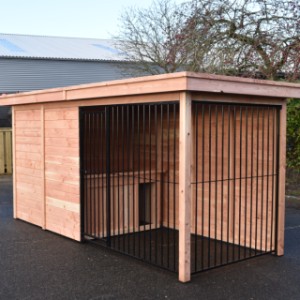 Deze mooie kennel is voorzien van zwarte spijlenpanelen