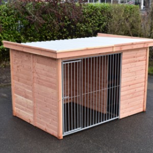 De hondenkennel is voorzien van een dak Luxe