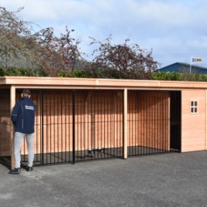 De hondenkennel is gemaakt van Douglashout