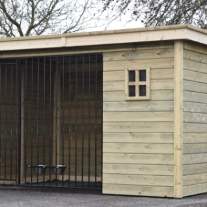 In het voorpaneel van hondenkennel Modul FORZ zit een leuk kruisraampje