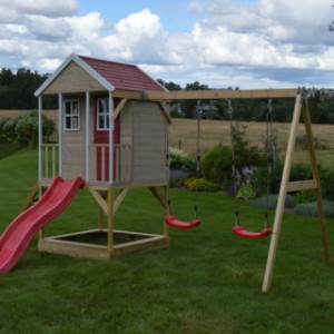 Speelhuisje Nordic Adventure House met glijbaan en dubbele schommel schommel - plateauhoogte 90cm JoyPet