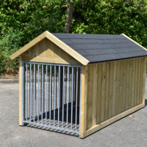 Hondenkennel met dichte achterwand en tralie zijkant