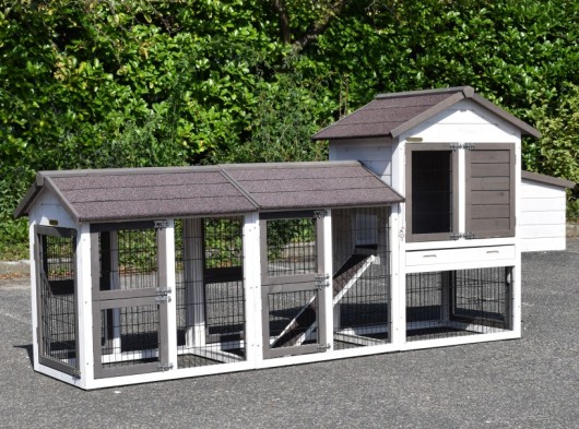 Kippenhok Prestige Small white met 2 rennen en legnest 265x72x122cm