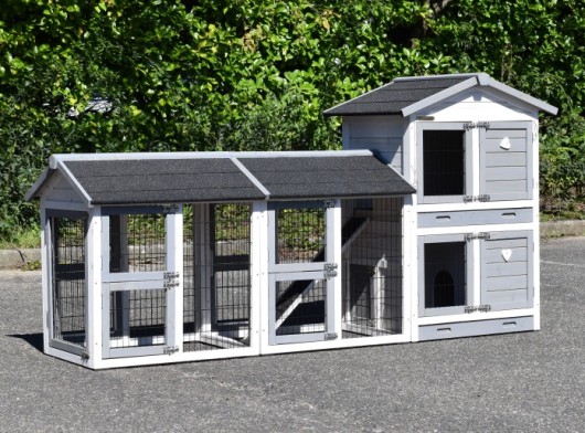 Kippenhok Double Small White-grey met 2 rennen 238x72x121cm