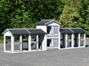 Konijnenhok Double Small met 4 rennen · 388x72x121cm