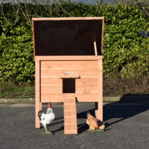 Kippenhok Chicky 2 heeft een scharnierend dak, zodat je makkelijk in het hok kunt kijken