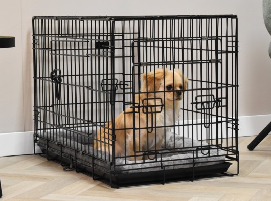 Hondenbench met kussen - Strong 78cm stevige, zwarte bench met 3 deuren 78x49x56cm