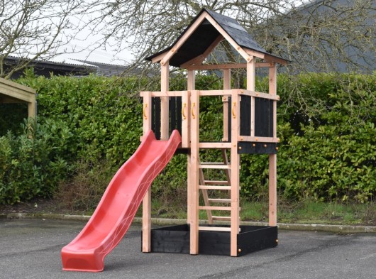 Speeltoren Pagoda 150 + glijbaan op maat gezaagd hout Blue Rabbit / chic Douglas/zwart