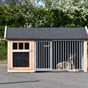 Hondenkennel Isabelle 2 heeft een dicht nachthok en overdekte ren