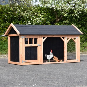 Kippenhok Belle 2 met puntdak · Douglas/zwart · 254x129x140cm