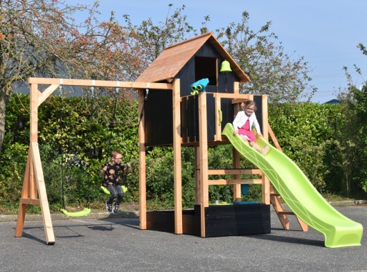 Speelhuis Dream 150 met glijbaan, schommel & keuken · douglas/zwart · 431x460x316cm