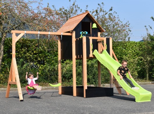 Speelhuis Dream 150 met glijbaan en schommel · douglas/zwart · 431x460x316cm