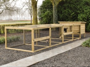 Konijnenhok Eggy met dubbele ren - GeÏmregneerd vurenhout