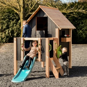 Speelhuis Dream 60 met glijbaan · douglas/zwart · 166x343x226cm