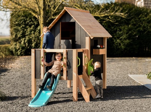 Speelhuis Dream 60 met glijbaan · douglas/zwart · 166x343x226cm
