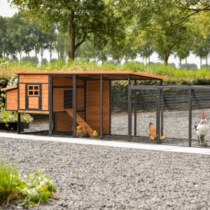 Kippenhok Judy met legnest en aanbouwren · Brown · 416x100x105cm