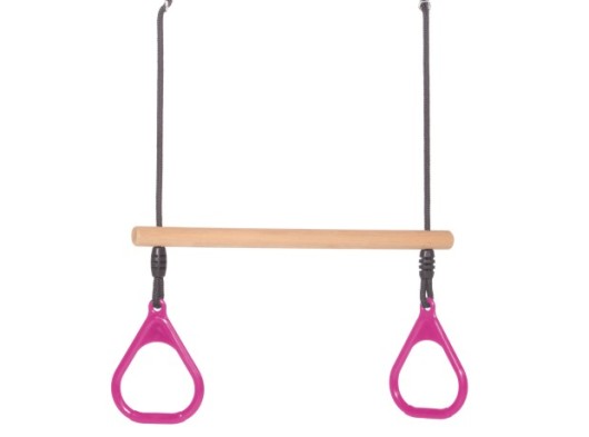 Houten ringtrapeze met kunststof ringen · Roze · BR-touw