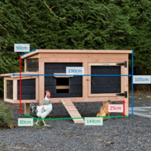Verschillende afmetingen van het kippenhok Eggy met legnest