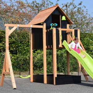 Speelhuis Dream 150 met glijbaan en schommel · douglas/zwart · 391x460x316cm