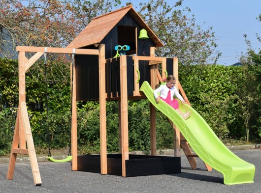 Speelhuis Dream 150 met glijbaan en schommel · douglas/zwart · 391x460x316cm
