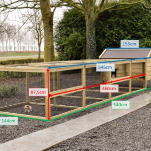 Verschillende afmetingen van konijnenhok Eggy met dubbele ren