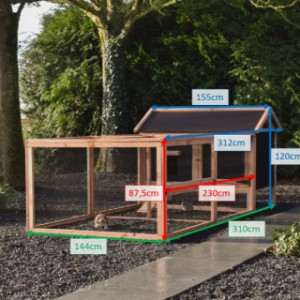 Verschillende afmetingen van konijnenhok Eggy met ren