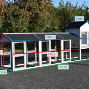 Verschillende afmetingen van konijnenhok Prestige Medium White met 3 rennen
