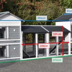 Verschillende afmetingen van konijnenhok Prestige Medium White met 2 rennen en Double Medium