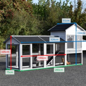 Verschillende afmetingen van konijnenhok Prestige Medium White met 2 rennen en nestkast