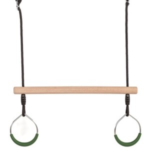 Houten ringtrapeze met metalen ringen donkergroen · met BR-touw