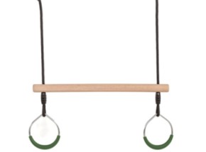 Houten ringtrapeze met metalen ringen donkergroen · met BR-touw
