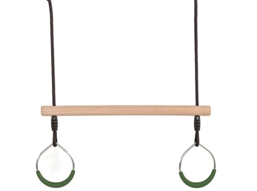 Houten ringtrapeze met metalen ringen donkergroen · met BR-touw