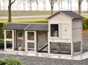 Konijnenhok Prestige Medium Light-grey met 2 rennen 301x91x150cm