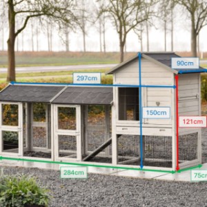 Afmetingen prestige Medium Light-grey met 2 rennen 297x91x150cm