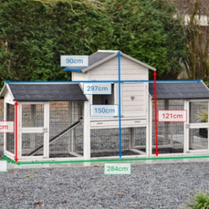 Afmetingen konijnenhok Prestige Medium Dubbel Light-grey Anti Knaag 299x90x150cm