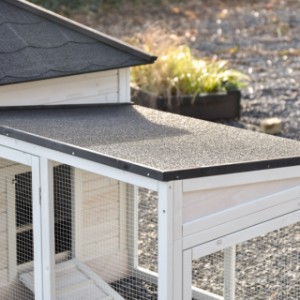 Het dak van de aanbouwren is voorzien van dakleer