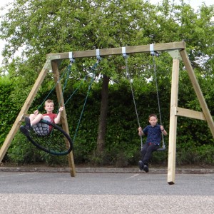 Schommel Subliem XL Deluxe met schommelmand en rubber schommelzitje - Geïmpregneerd hout - pastelgroen 390x270x246cm