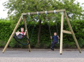 Schommel Subliem XL Deluxe met schommelmand en rubber schommelzitje - Geïmpregneerd hout - pastelgroen 390x270x246cm